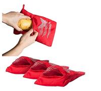 Lot de 4 pochettes lavables pour pommes de terre au micro-ondes réutilisables utilisées pour faire des pommes de terre parfaites en 4 minutes Rouge 25 x 19 cm