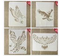 Lot de 4 pochoirs A4 pour la fabrication de cartes, 29 cm, motif aigle, hibou, oiseau proie, pour peinture sur bois, mur, meubles, toile, tissu, carte de roche, album, papier, scrapbooking, décoration