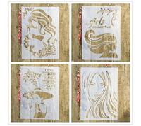 Lot de 4 pochoirs A4 pour peinture sur bois, mur, toile, tissu, roche, signe, projets d'artisanat