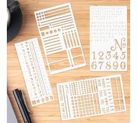 Lot de 4 pochoirs de journal en métal antirouille pour petites lettres, petits chiffres, planificateurs d'habitudes, journal intime, dessin, carnet de notes hebdomadaires