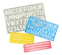 Lot de 4 pochoirs de lettres de l'alphabet pour enfants, Normograf avec grandes lettres, en plastique réutilisables, pour écrire, s'entraîner, dessiner et bricoler, couleurs aléatoires