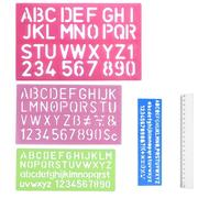 Lot de 4 pochoirs de lettres en plastique avec règle de 20 cm, pochoir alphabet, lettres et petits chiffres, pochoirs pour enfants, pochoir de dessin, peinture, apprentissage, bricolage