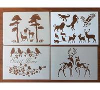 Lot de 4 pochoirs pour peinture, format A4, 29 x 21 cm, motif animal sika, cerf, oiseau, pour peinture sur bois, mur, toile, tissu, roche, signe, projets d'artisanat