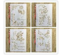 Lot de 4 pochoirs pour peinture, format A4, 29 x 21 cm, motif animaux, plantes, fleurs, ballons, pour peinture sur bois, mur, toile, tissu, roche, signe, projets d'art de bricolage style 7