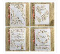 Lot de 4 pochoirs pour peinture, format A4, 29 x 21 cm, motif animaux, plantes, fleurs, ballons, pour peinture sur bois, mur, toile, tissu, roche, signe, projets d'art de bricolage style 9