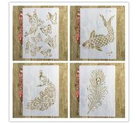 Lot de 4 pochoirs pour peinture, format A4, 29 x 21 cm, motif animaux, plantes, fleurs, ballons, pour peinture sur bois, mur, toile, tissu, roche, signe, projets d'art de bricolage Style 4