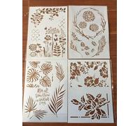 Lot de 4 pochoirs pour peinture, format A4, 29 x 21 cm, motif fleurs, feuilles, algues, plantes, pour peinture sur bois, mur, toile, tissu, roche, signe, projets d'artisanat