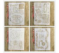 Lot de 4 pochoirs pour peinture, format A4, 29 x 21 cm, motif Paris pour peinture sur bois, mur, toile, tissu, roche, signe, projets d'artisanat