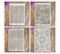 Lot de 4 pochoirs pour peinture sur bois, format A4, 29 x 21 cm, géométrique, réutilisable, pour peinture, bricolage, décoration d'intérieur, scrapbooking, coloriage