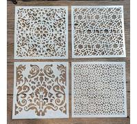 Lot de 4 pochoirs pour peinture sur bois, mur, toile, tissu, roche, signe, projets artistiques - 15 x 15 cm