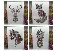 Lot de 4 pochoirs réutilisables A4 29 cm 3D animaux renard ananas artisanat pochoirs pour peinture sur bois, mur, toile, tissu, roche, porche, signe, projets artistiques
