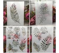Lot de 4 pochoirs réutilisables A4 de 29 cm pour peinture sur bois, toile, dessin, art mural, décoration d'intérieur
