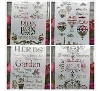 Lot de 4 pochoirs réutilisables A4 pour travaux manuels, 29 cm, motif floral, rétro, pour peinture sur bois, toile, dessin, art mural, décoration d'intérieur, style F