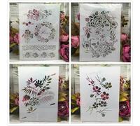 Lot de 4 pochoirs réutilisables A4 pour travaux manuels, 29 cm, motif guirlande de fleurs, pour peinture sur bois, toile, dessin, art mural, décoration d'intérieur