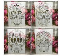 Lot de 4 pochoirs réutilisables A4 pour travaux manuels, motif tête de mort, squelette, fantôme, peinture sur bois, toile, dessin, art mural, décoration d'intérieur