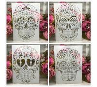 Lot de 4 pochoirs réutilisables pour peinture, format A4, 29 x 21 cm, motif tête de mort, squelette, fantôme, pour peinture sur bois, mur, meubles, tissu, pierre, tableau noir, panneau, carrelage,