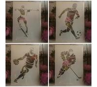 Lot de 4 pochoirs réutilisables pour peinture sur bois, format A4, 29 cm, motif football, hockey sur glace, dessin, fabrication de cartes, pochoirs réutilisables pour toile, meubles, papier