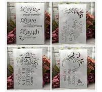 Lot de 4 pochoirs réutilisables pour peinture sur bois - Format A4 - 29 cm - Mots bénis et amour - Pour dessin et fabrication de cartes - Pochoirs réutilisables pour toile, meubles, papier