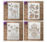 Lot de 4 pochoirs réutilisables pour peinture sur bois, format A4, 29 x 21 cm, feuilles d'herbe, fleurs, pour peinture, bricolage, décoration murale, décoration d'intérieur, scrapbooking, coloriage