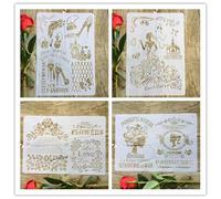 Lot de 4 pochoirs réutilisables pour peinture sur bois, format A4, 29 x 21 cm, motif animal, plantes, fleurs, ballons, pour peinture, bricolage, bricolage, décoration d'intérieur, scrapbooking, modèle