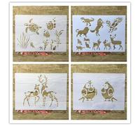 Lot de 4 pochoirs réutilisables pour peinture sur bois, format A4, 29 x 21 cm, motif animal, plantes, fleurs, ballons, pour peinture, bricolage, bricolage, décoration d'intérieur, scrapbooking, modèle