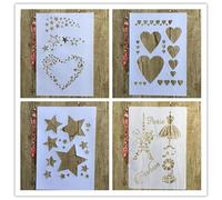 Lot de 4 pochoirs réutilisables pour peinture sur bois, format A4, 29 x 21 cm, motif animal, plantes, fleurs, ballons, pour peinture, bricolage, bricolage, décoration d'intérieur, scrapbooking, modèle
