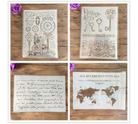 Lot de 4 pochoirs réutilisables pour peinture sur bois, format A4, 29 x 21 cm, motif clé rétro, pour peinture, loisirs créatifs, décoration d'intérieur, scrapbooking, coloriage