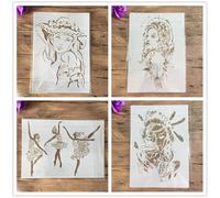 Lot de 4 pochoirs réutilisables pour peinture sur bois, format A4, 29 x 21 cm, motif fille de beauté pour peinture, loisirs créatifs, décoration d'intérieur, scrapbooking, coloriage