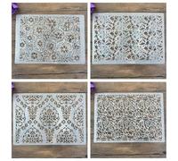 Lot de 4 pochoirs réutilisables pour peinture sur bois, format A4, 29 x 21 cm, motif floral pour peinture, bricolage, décoration d'intérieur, scrapbooking, coloriage