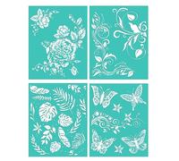 Lot de 4 pochoirs sérigraphiés avec motifs floraux naturels, réutilisables et auto-adhésifs, pour décor/impression sur bois/tissu/mur/tasse/assiette/verre/papier, décoration de Noël (20,3 x 25,4 cm)