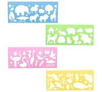 Lot de 4 pochoirs transparents en forme d'animal pour le dessin, règles pour enfants, modèles de mesure pour bureau, école, dessin
