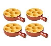 Lot de 4 poêlons à escargots 6 Trous en porcelaine plat pour escargots avec poignée ,passe au four et lave-vaisselle - 12 x 3,5 cm