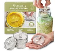 Lot de 4 poids de fermentation en verre pour fermentation | Poignées faciles à soulever | Lot de 4 poids de cornichons pour bocaux à large ouverture