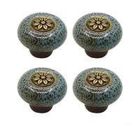 Lot de 4 poignées d'armoire au design rétro pour tiroir et meubles de rangement de forme ronde et composition solide en alliage de zinc (bleu)