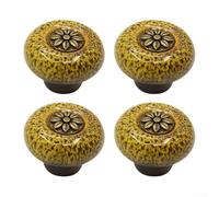 Lot de 4 poignées d'armoire au design rétro pour tiroir et meubles de rangement de forme ronde et composition solide en alliage de zinc (jaune)