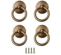 Lot de 4 poignées de porte en laiton avec anneau tombant de 35 mm de style chinois antique pour armoires de cuisine, armoires, tiroirs, meubles de style rétro (noir) (C