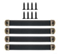 Lot de 4 poignées de tiroir en cuir avec vis, 18 cm x 2 cm, cuir synthétique et noyau en fer, installation simple sans perçage pour armoires, armoires et meubles