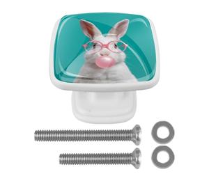 Lot de 4 poignées de tiroir en forme de lapin soufflant de gomme blanche pour armoires de cuisine et de commode, poignées de porte d'armoires de salle de bain