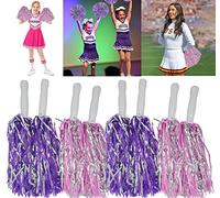 Lot de 4 pompons de pom-pom girl - Accessoire de poche - Rose et argenté - Pour esprit d'équipe sportive (8 rose/argenté et violet/argent)