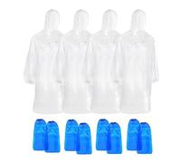 Lot de 4 Poncho de Pluie à Capuche jetable pour Adultes, Unisexe, Transparent avec capuche avec cordon de serrage Livré avec 4 paires de protège-pieds