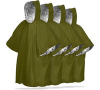 Lot de 4 ponchos de pluie d'urgence réutilisables avec 90 % de rétention de la chaleur, résistants aux intempéries, pour camping, randonnée, survie, motif orange pour une utilisation d'urgence, Vert