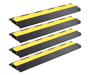 Lot de 4 ponts de câble en caoutchouc à 2 canaux de 101,5 cm de long, modulaires, bien visibles avec symboles d'avertissement, pour protection des câbles sur chantier, parking, terrain d'exploitation