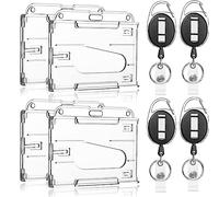 Lot de 4 Porte Badge, Rétractable Porte Clef Avec Porte Carte, Retractable Porte Cartes Transparentes, Protection de Vos Badges Carte de Visite, Carte d'étudiants et Carte Bus de la Marque