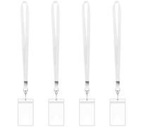 Lot de 4 porte-badges transparents et cordon tour de cou vertical, résistant à l'eau, badge nominatif avec bureau