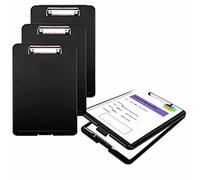 [Lot de 4] Porte-bloc avec Compartiment de Rangement, A4 Support De Papier Clip De Rangement Conseil, PP Presse-papiers Dossier Pliable, Robuste et Léger Planchettes Fichier, Noir TKD8052-black-4X