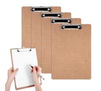Lot de 4 porte-blocs A4, en bois, avec clip en métal, pour le travail, le dessin, le clipboard, le bureau, le travail, le chantier, papier kraft
