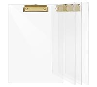 Lot de 4 porte-blocs épais en acrylique transparent avec clip finition dorée brillante, durable et élégant avec clip discret, parfait pour les amateurs d'art moderne, les experts de la mode et du