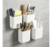 Lot De 4 Porte-Brosses à Dents sans PerçAge, Porte-Brosses à Dents Mural | Organiseur de Brosses à Dents En Abs Avec Trou D'éVacuation Pour La Salle De Bain et La Cuisine, 9 X 5,5 X 10cm