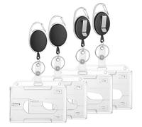 Lot de 4 Porte-Cartes avec Cordon Rétractable, Housse de Protection pour Carte 10x6cm Transparent, Porte-Badge avec Cordon pour Carte d'Identité, Carte de Crédit, Permis de Conduire (Noir)
