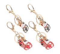 Lot de 4 porte-clés Amulette Japonerie Maneki Neko en Alliage Pendentifs porte-clés Chat Rouge et Bleu Breloques Mignonnes pour Paquet Décoration Voiture Présents